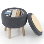 Round Linen Storage Ottoman with Flip-Top Lid and Legs