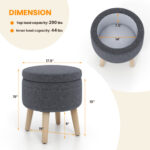 Round Linen Storage Ottoman with Flip-Top Lid and Legs