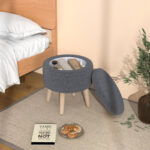Round Linen Storage Ottoman with Flip-Top Lid and Legs