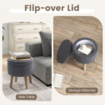 Round Linen Storage Ottoman with Flip-Top Lid and Legs