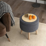 Round Linen Storage Ottoman with Flip-Top Lid and Legs