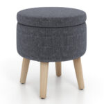 Round Linen Storage Ottoman with Flip-Top Lid and Legs