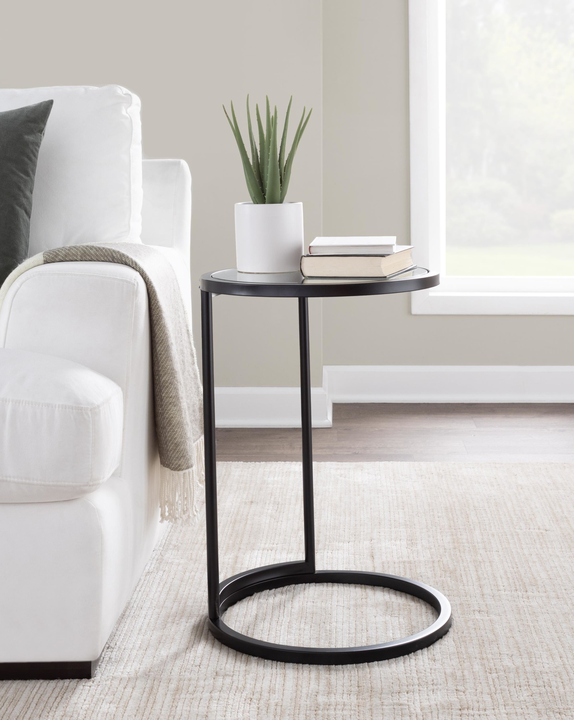 Round Zenn Black Metal Clear Glass Contemporary End Table 2 Round Zenn Black Metal Clear Glass Contemporary End Table - Image 2