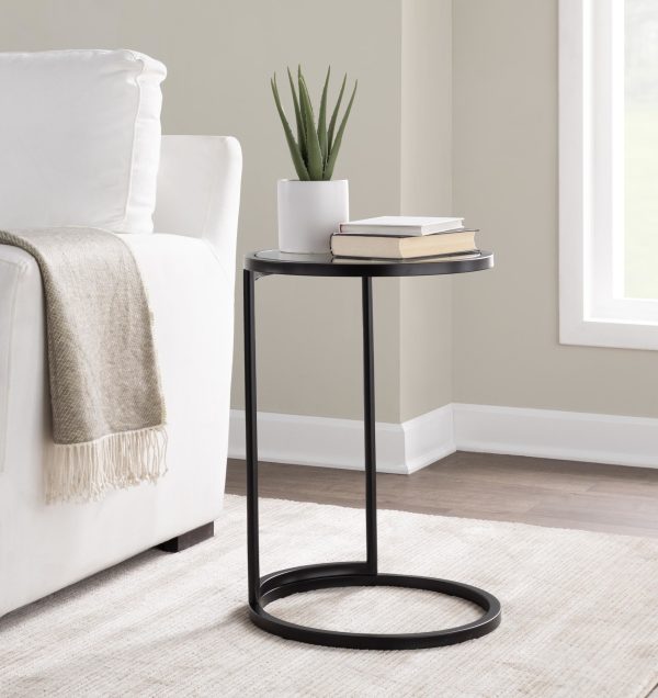 Round Zenn Black Metal Clear Glass Contemporary End Table