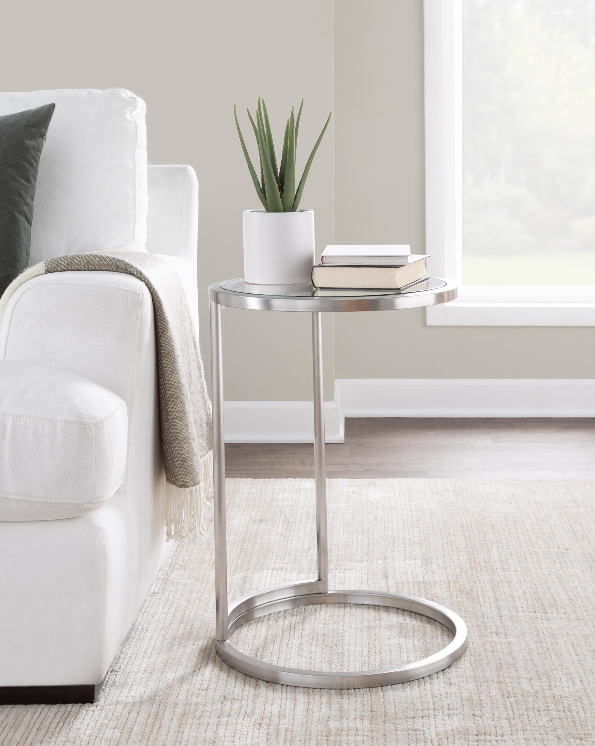 Round Zenn Contemporary Stainless Steel and Glass End Table 2 Round Zenn Contemporary Stainless Steel and Glass End Table - Image 2