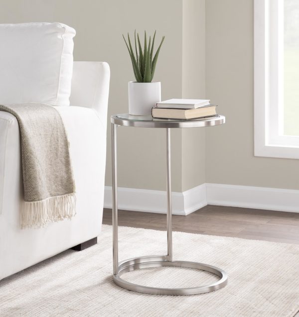 Round Zenn Contemporary Stainless Steel and Glass End Table