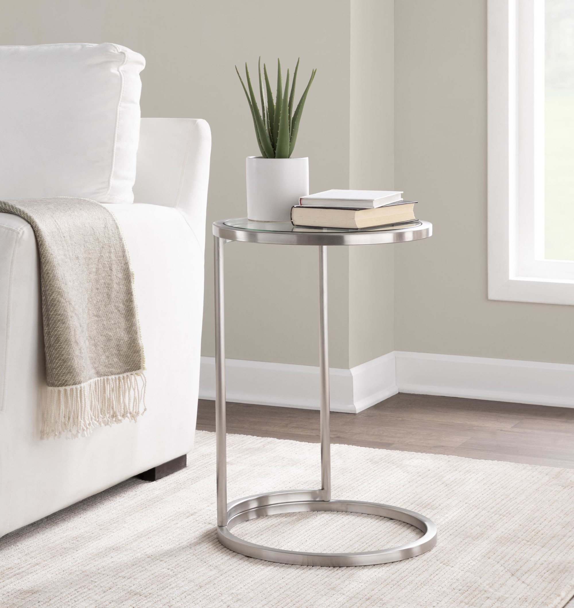 Round Zenn Contemporary Stainless Steel and Glass End Table 1 Round Zenn Contemporary Stainless Steel and Glass End Table
