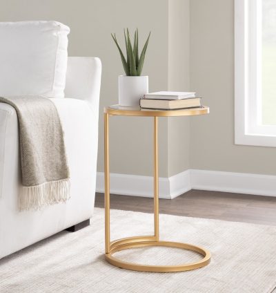 Round Zenn Gold Metal Clear Glass Contemporary End Table