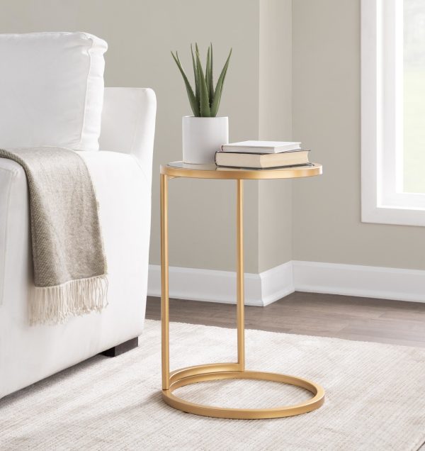 Round Zenn Gold Metal Clear Glass Contemporary End Table