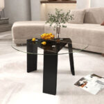 Round Glass Coffee Table with Rubber Wood Legs Black 8 Round Glass Coffee Table with Rubber Wood Legs Black