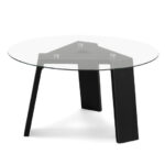 Round Glass Coffee Table with Rubber Wood Legs Black 10 Round Glass Coffee Table with Rubber Wood Legs Black