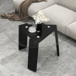 Round Glass Coffee Table with Rubber Wood Legs Black 13 Round Glass Coffee Table with Rubber Wood Legs Black