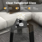 Round Glass Coffee Table with Rubber Wood Legs Black 14 Round Glass Coffee Table with Rubber Wood Legs Black