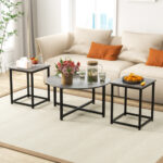Modern Coffee Table and End Tables with Metal Frame (Set of 3)