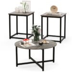 Modern Coffee Table and End Tables with Metal Frame (Set of 3)