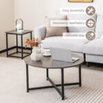 Modern Coffee Table and End Tables with Metal Frame (Set of 3)