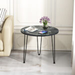 Modern Round Coffee Table with Faux Marble Top and Tripod Legs