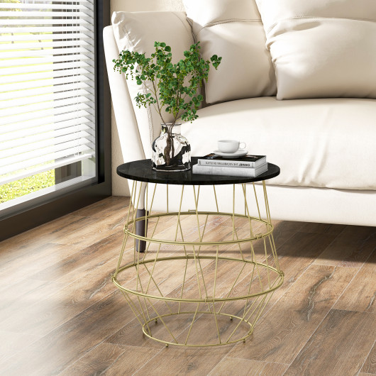 Gold Metal End Table with Removable Faux Marble Top 2 Gold Metal End Table with Removable Faux Marble Top - Image 2