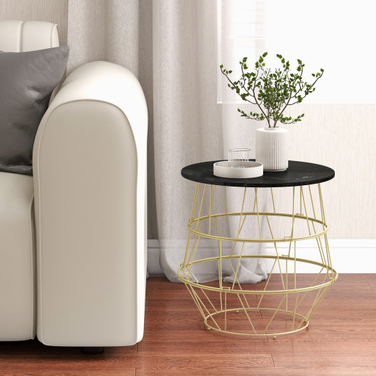 Gold Metal End Table with Removable Faux Marble Top 6 Gold Metal End Table with Removable Faux Marble Top - Image 6