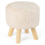 White Faux Fur Round Ottoman Footstool with Padded Seat