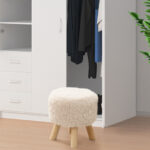 White Faux Fur Round Ottoman Footstool with Padded Seat