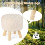 White Faux Fur Round Ottoman Footstool with Padded Seat