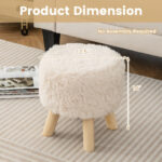 White Faux Fur Round Ottoman Footstool with Padded Seat