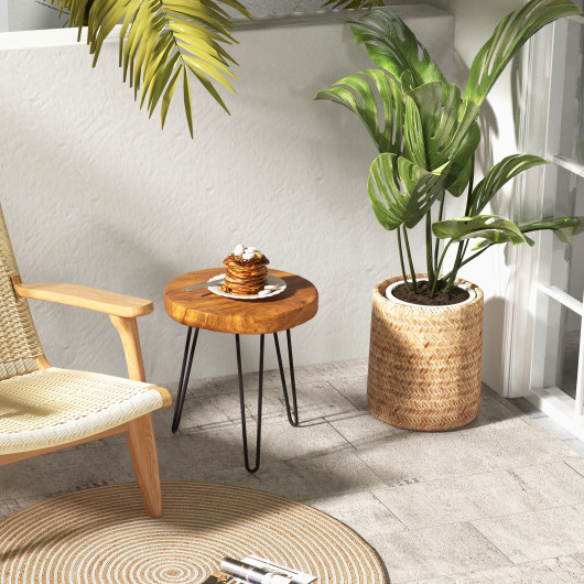 Reclaimed Teak Wood Round End Table with Metal Legs 6 Reclaimed Teak Wood Round End Table with Metal Legs - Image 6