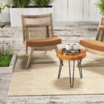 Reclaimed Teak Wood Round End Table with Metal Legs 9 Reclaimed Teak Wood Round End Table with Metal Legs