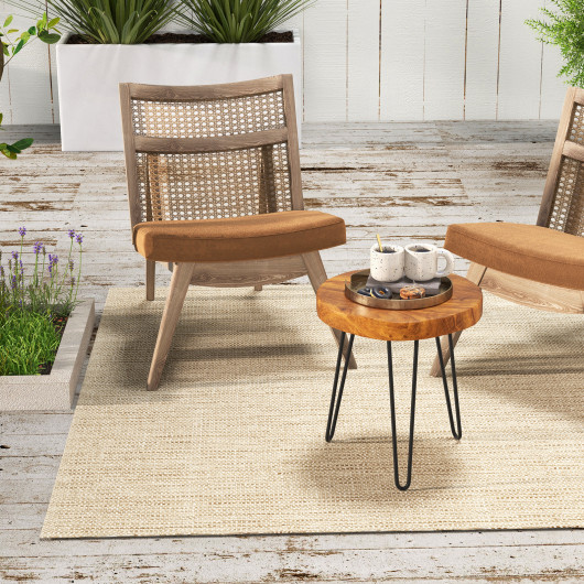 Reclaimed Teak Wood Round End Table with Metal Legs 2 Reclaimed Teak Wood Round End Table with Metal Legs - Image 2