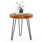 Reclaimed Teak Wood Round End Table with Metal Legs 10 Reclaimed Teak Wood Round End Table with Metal Legs