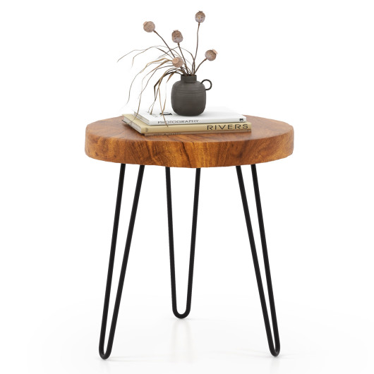 Reclaimed Teak Wood Round End Table with Metal Legs 3 Reclaimed Teak Wood Round End Table with Metal Legs - Image 3