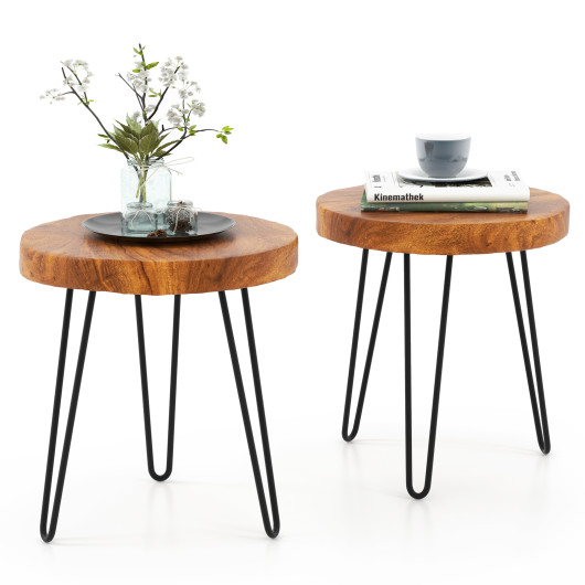 Reclaimed Teak Wood Round End Table with Metal Legs 4 Reclaimed Teak Wood Round End Table with Metal Legs - Image 4