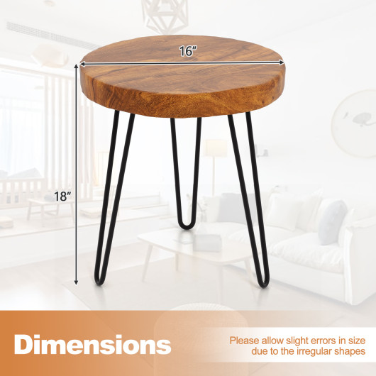 Reclaimed Teak Wood Round End Table with Metal Legs 5 Reclaimed Teak Wood Round End Table with Metal Legs - Image 5
