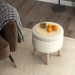 Round Linen Storage Ottoman with Flip-Top Lid and Legs