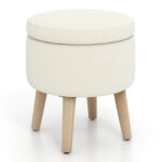 Round Linen Storage Ottoman with Flip-Top Lid and Legs