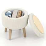 Round Linen Storage Ottoman with Flip-Top Lid and Legs