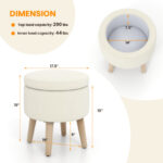 Round Linen Storage Ottoman with Flip-Top Lid and Legs