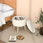 Round Linen Storage Ottoman with Flip-Top Lid and Legs