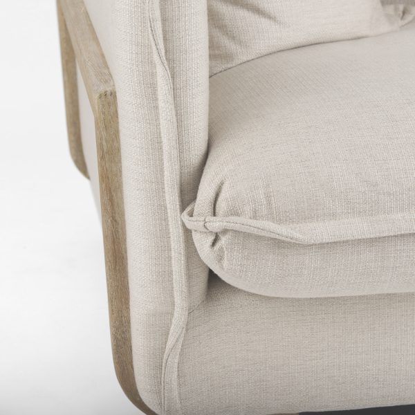 Roy II Beige Upholstered and Brown Wood Frame Arm Chair 12