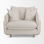 Roy II Beige Upholstered and Brown Wood Frame Arm Chair