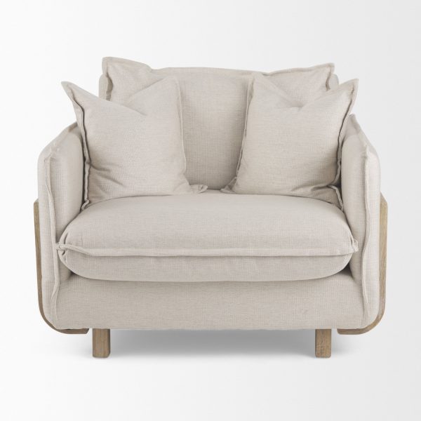Roy II Beige Upholstered and Brown Wood Frame Arm Chair 4