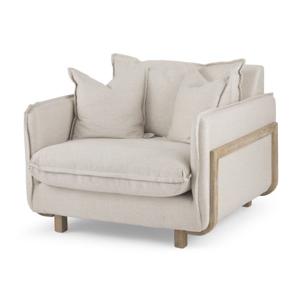 Roy II Beige Upholstered and Brown Wood Frame Arm Chair
