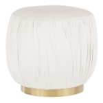 Ruched 18-Inch Gold Metal Cream Velvet Contemporary Ottoman 7 Ruched 18-Inch Gold Metal Cream Velvet Contemporary Ottoman