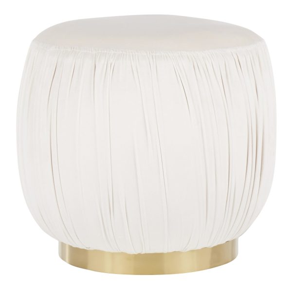 Ruched 18 Inch Gold Metal Cream Velvet Contemporary Ottoman 1