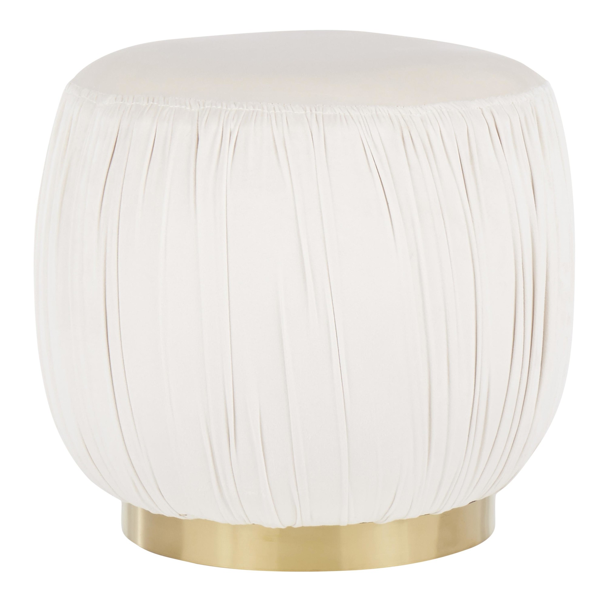 Ruched 18-Inch Gold Metal Cream Velvet Contemporary Ottoman 2 Ruched 18-Inch Gold Metal Cream Velvet Contemporary Ottoman - Image 2