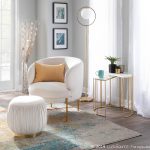 Ruched 18-Inch Gold Metal Cream Velvet Contemporary Ottoman 6 Ruched 18-Inch Gold Metal Cream Velvet Contemporary Ottoman