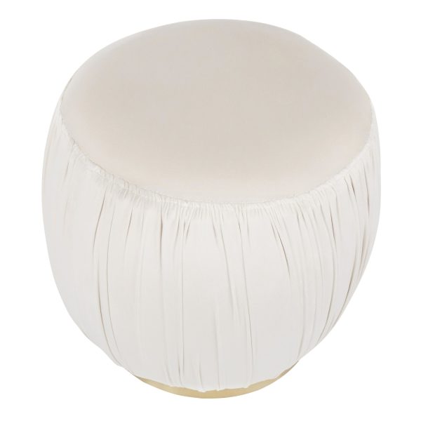 Ruched 18 Inch Gold Metal Cream Velvet Contemporary Ottoman 2
