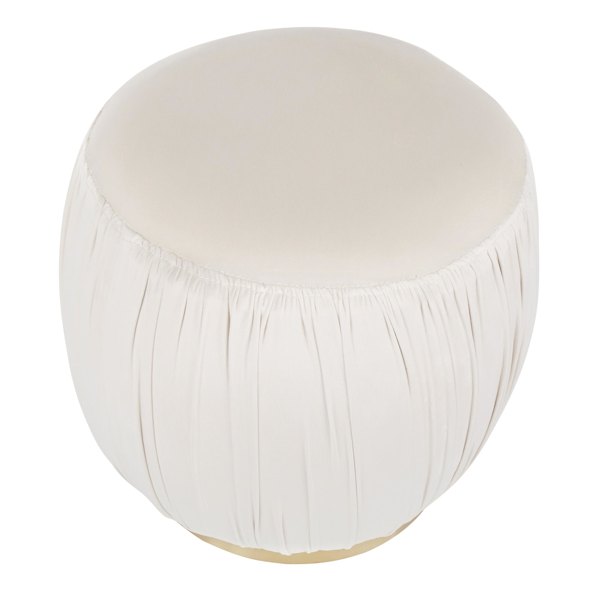 Ruched 18-Inch Gold Metal Cream Velvet Contemporary Ottoman 3 Ruched 18-Inch Gold Metal Cream Velvet Contemporary Ottoman - Image 3