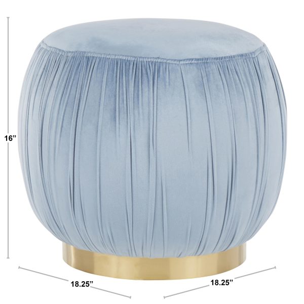 Ruched 18 Inch Gold Metal Cream Velvet Contemporary Ottoman 3